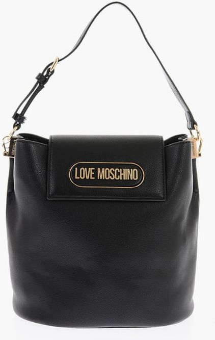 Moschino LOVE uchun sumka, logotipi bo'rtib tushirilgan matli sun'iy charmdan yasalgan chelak sumka
