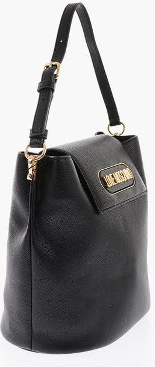 Moschino LOVE uchun sumka, logotipi bo'rtib tushirilgan matli sun'iy charmdan yasalgan chelak sumka
