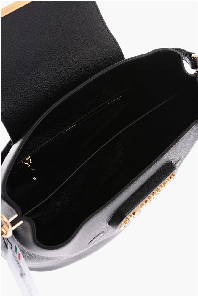 Moschino LOVE uchun sumka, logotipi bo'rtib tushirilgan matli sun'iy charmdan yasalgan chelak sumka