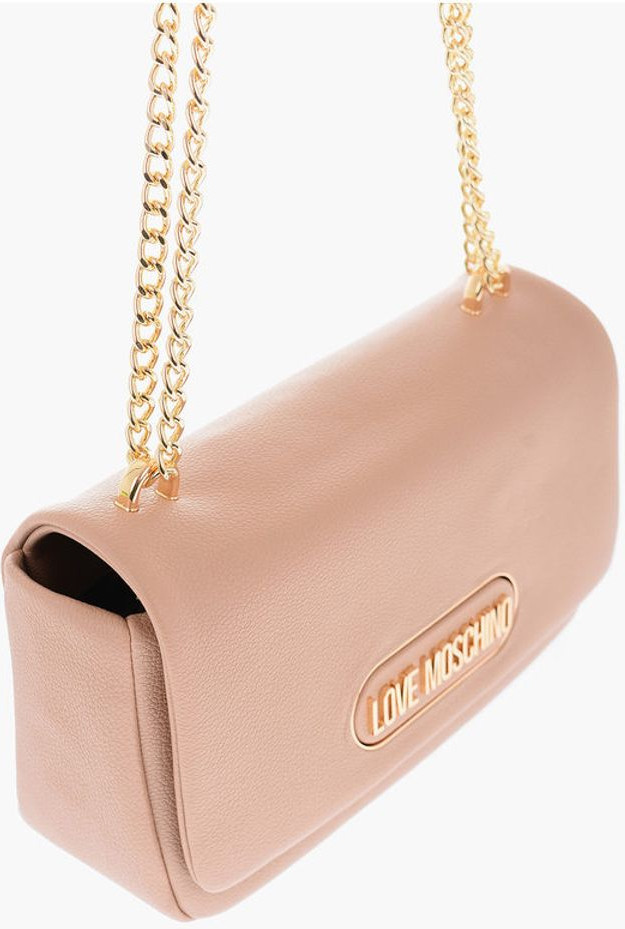 Shoulder Bag Moschino LOVE Textured Faux Leather Shoulder Bag with Golden Logo