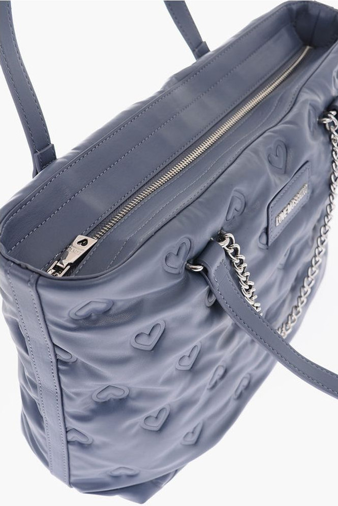 Moschino LOVE yuraklari bosilgan eko-charm yelkali sumkasi
