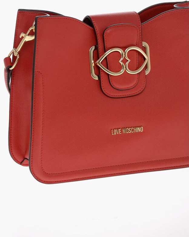 Shoulder Bag Moschino LOVE Faux Leather Shoulder Bag with Golden Hearts