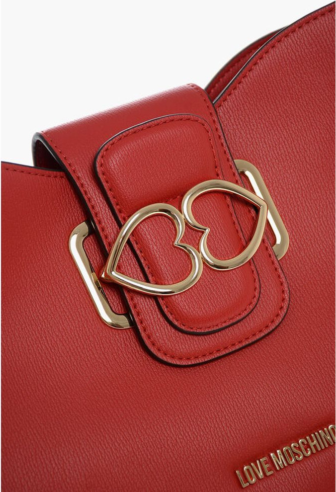 Shoulder Bag Moschino LOVE Faux Leather Shoulder Bag with Golden Hearts
