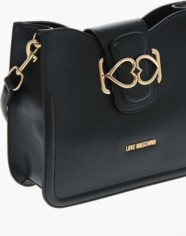 Shoulder Bag Moschino LOVE Faux Leather Shoulder Bag with Golden Hearts
