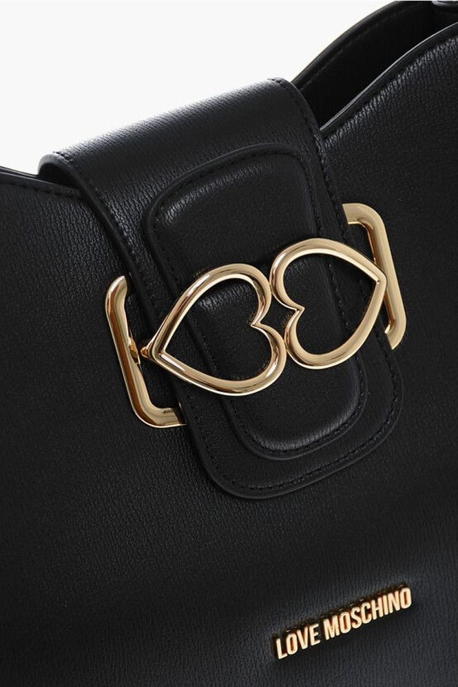 Shoulder Bag Moschino LOVE Faux Leather Shoulder Bag with Golden Hearts