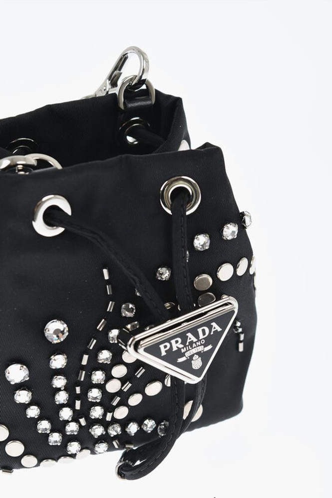 Pouch Prada Nylon Studded Pouch with Rhinestones