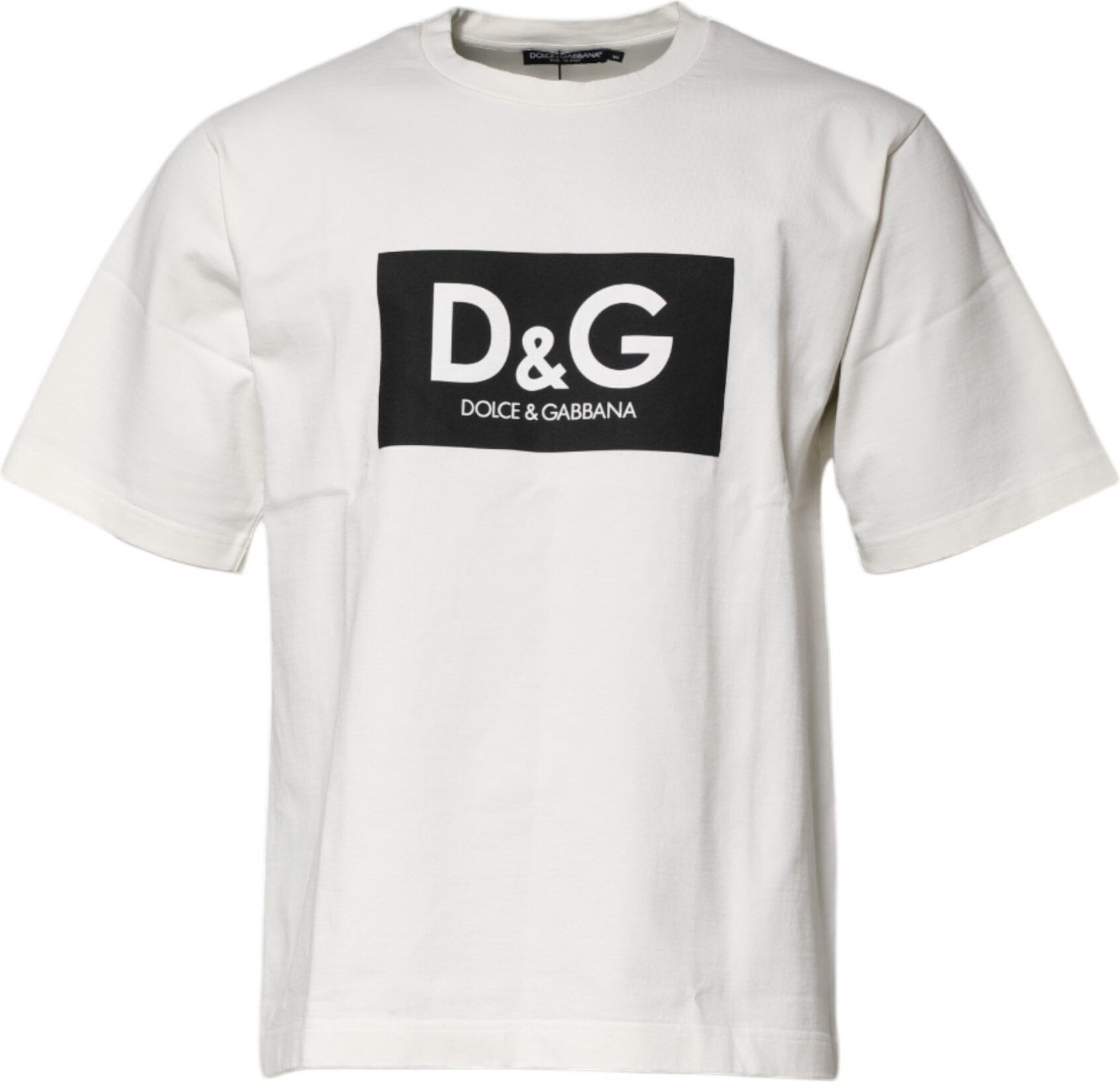 Футболка Dolce & Gabbana Белая Хлопковая с Принтом DG и Круглым Вырезом