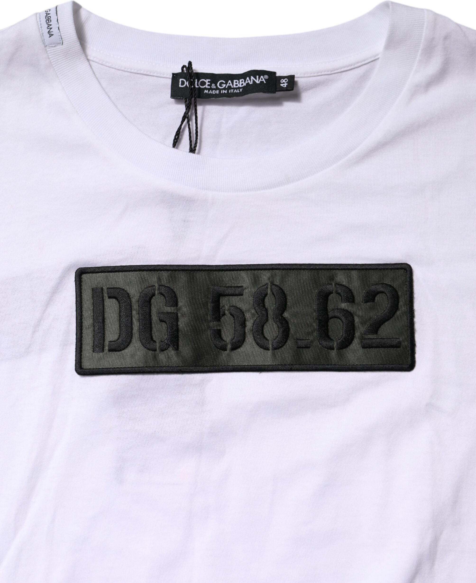 Dolce & Gabbana White Logo Embroidery Round Neck T-shirt