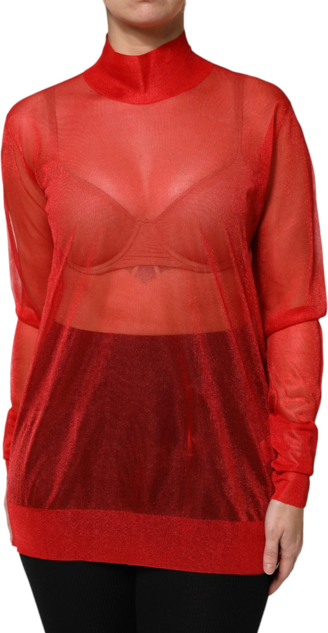 Red Tulle Turtleneck Long Sleeve Blouse Top Dolce & Gabbana
