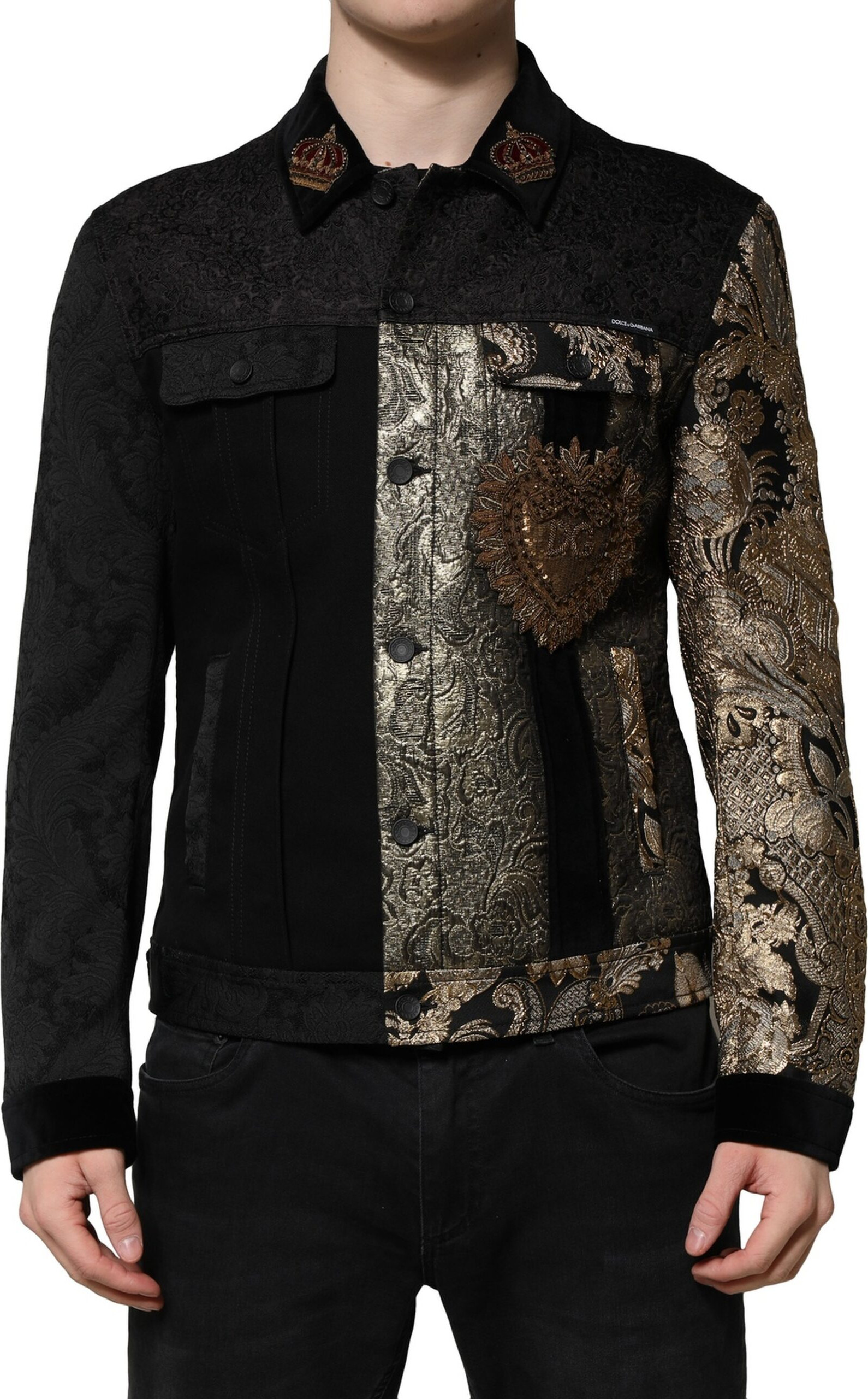Black Gold Floral Jacquard Men Biker Jacket Dolce & Gabbana