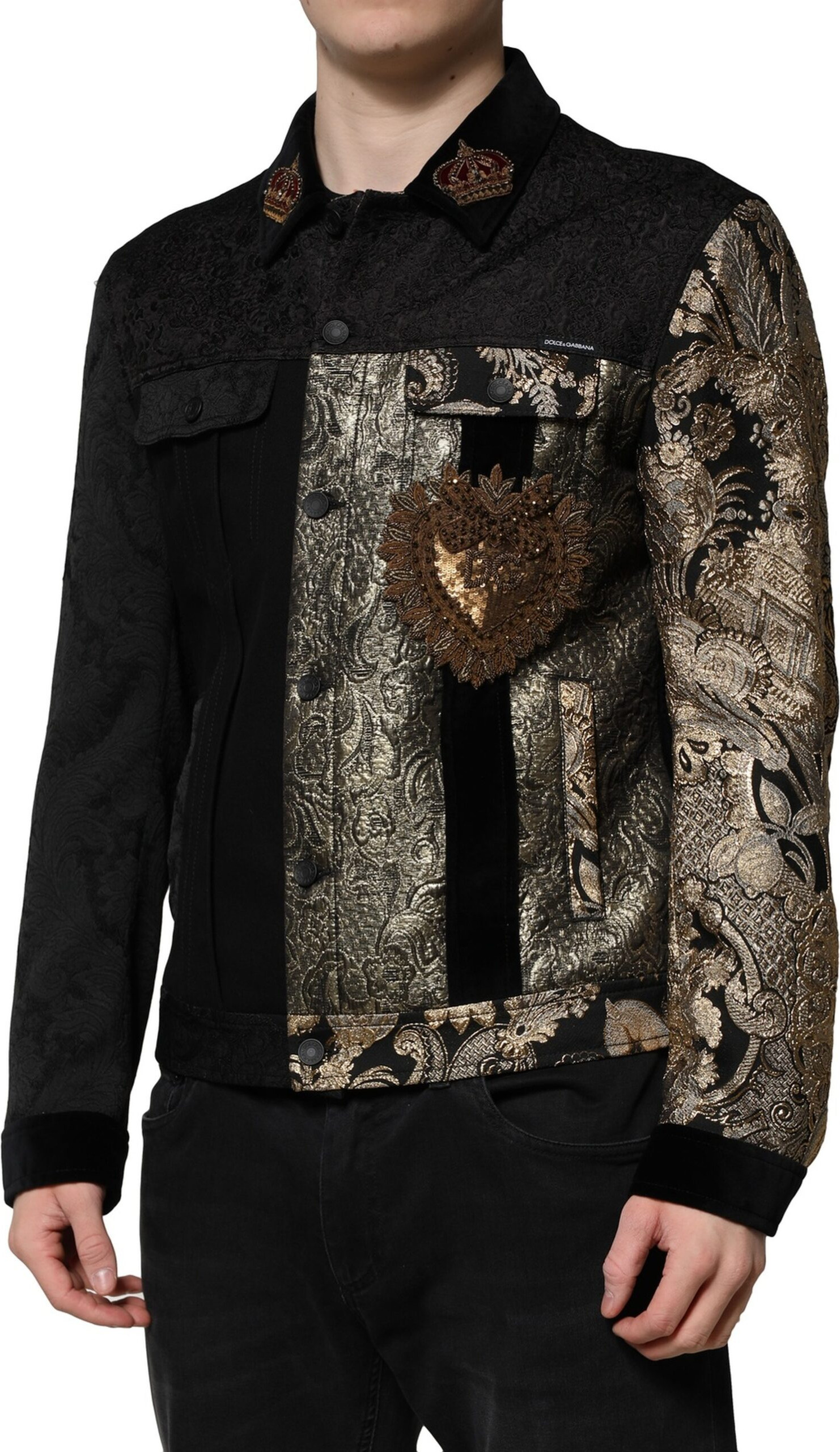 Black Gold Floral Jacquard Men Biker Jacket Dolce & Gabbana