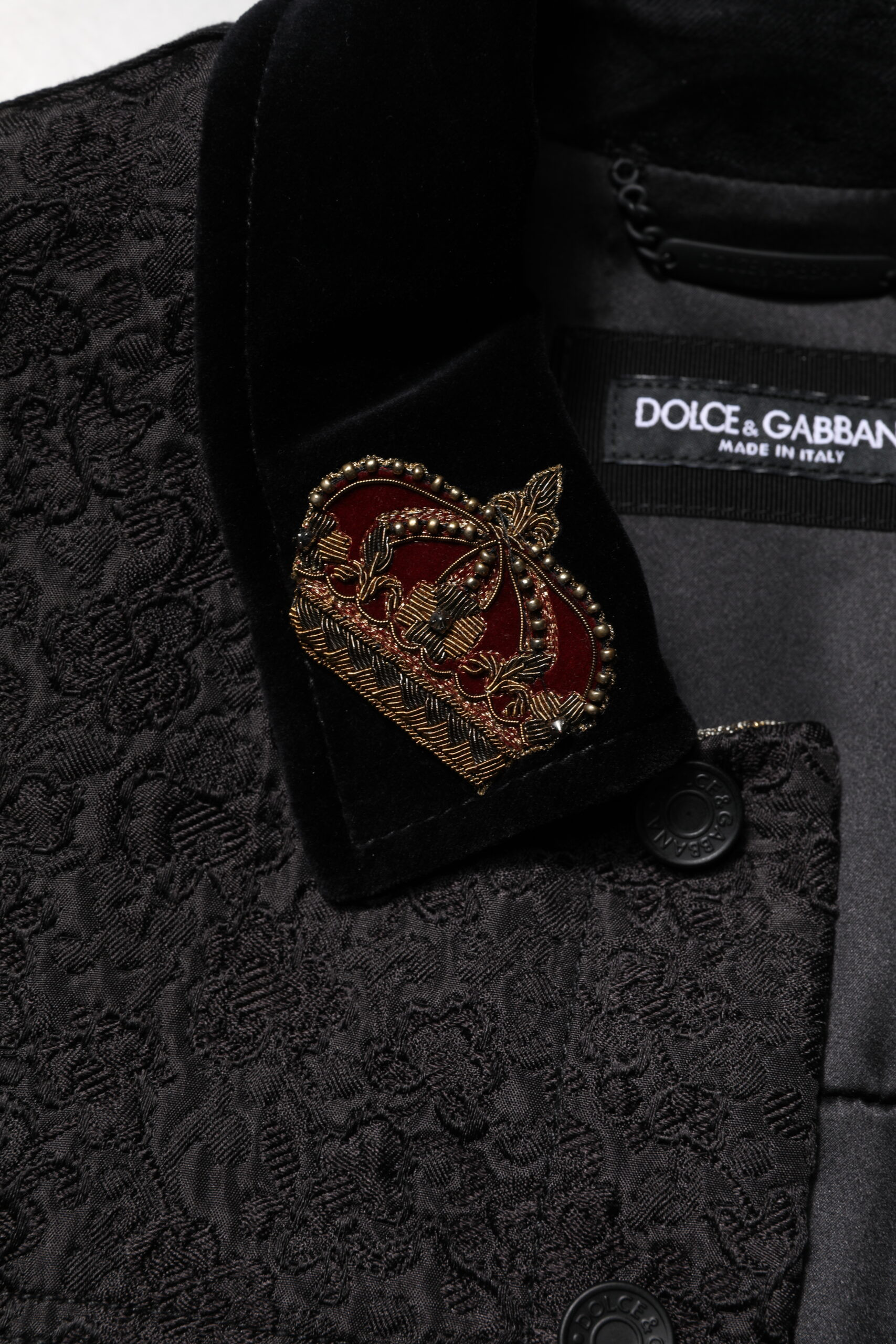 Black Gold Floral Jacquard Men Biker Jacket Dolce & Gabbana
