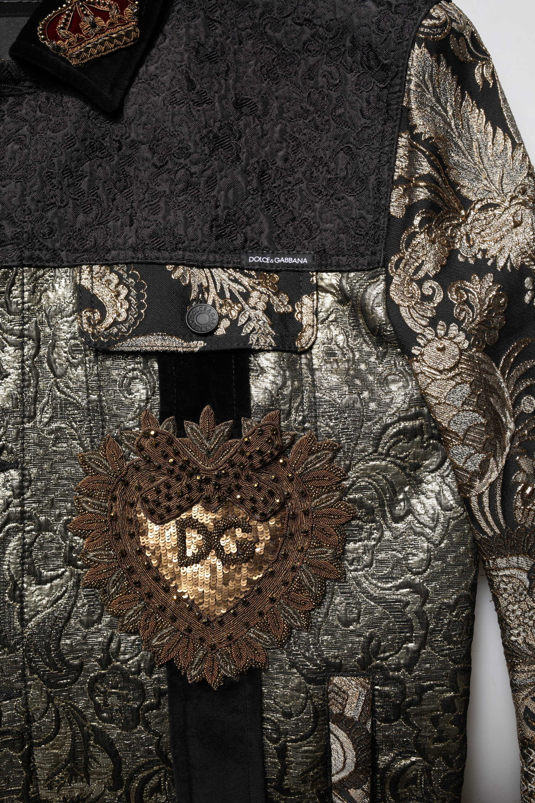 Black Gold Floral Jacquard Men Biker Jacket Dolce & Gabbana