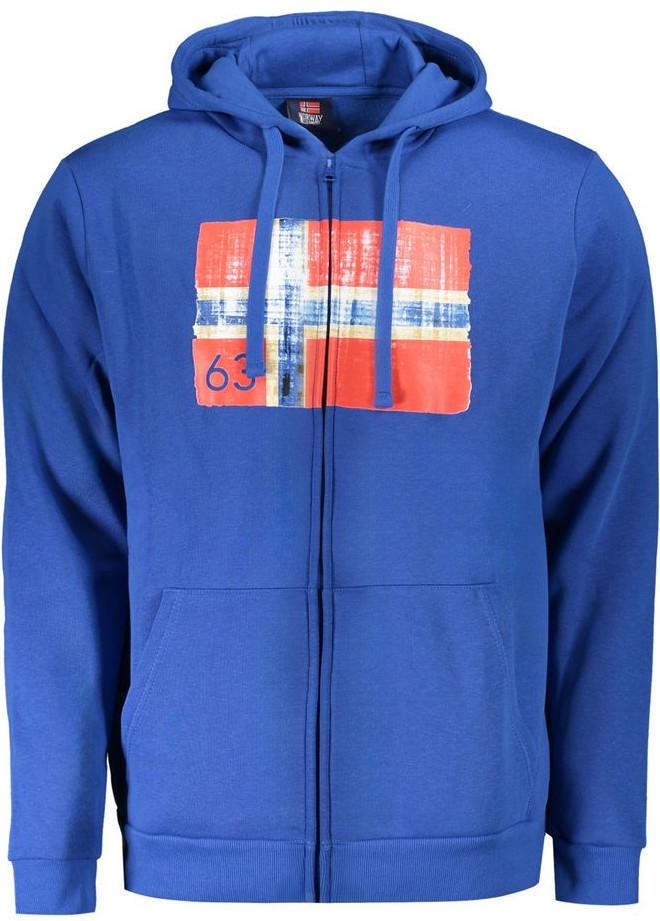 Свитер Geographical Norway Синий Хлопковый Мужской Свитер с Капюшоном и Карманами