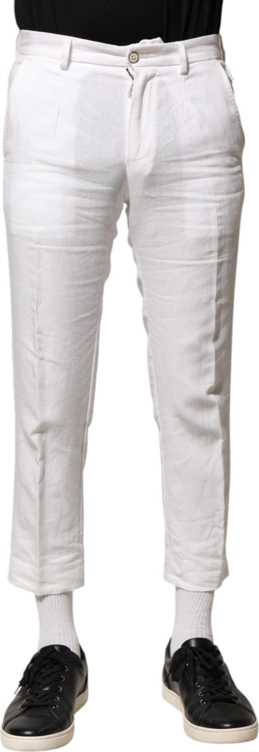 White Linen Mid Waist Cropped Pants Dolce & Gabbana