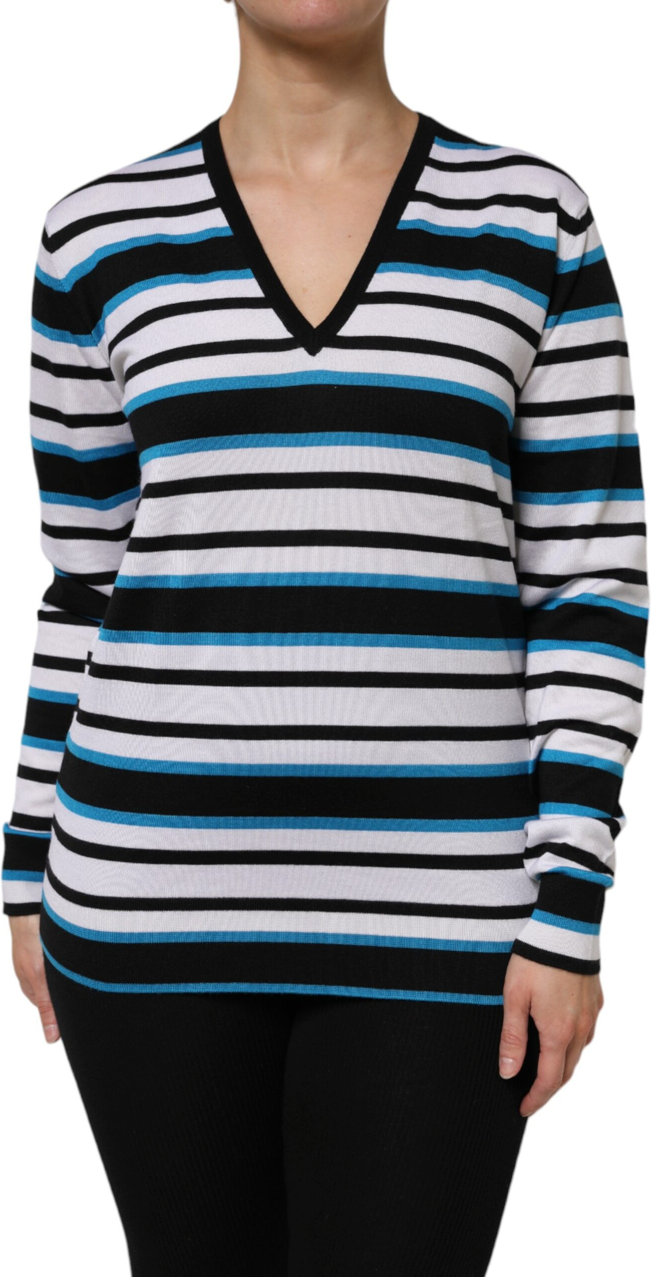 Multicolor Stripes Long Sleeves V-neck Top Dolce & Gabbana