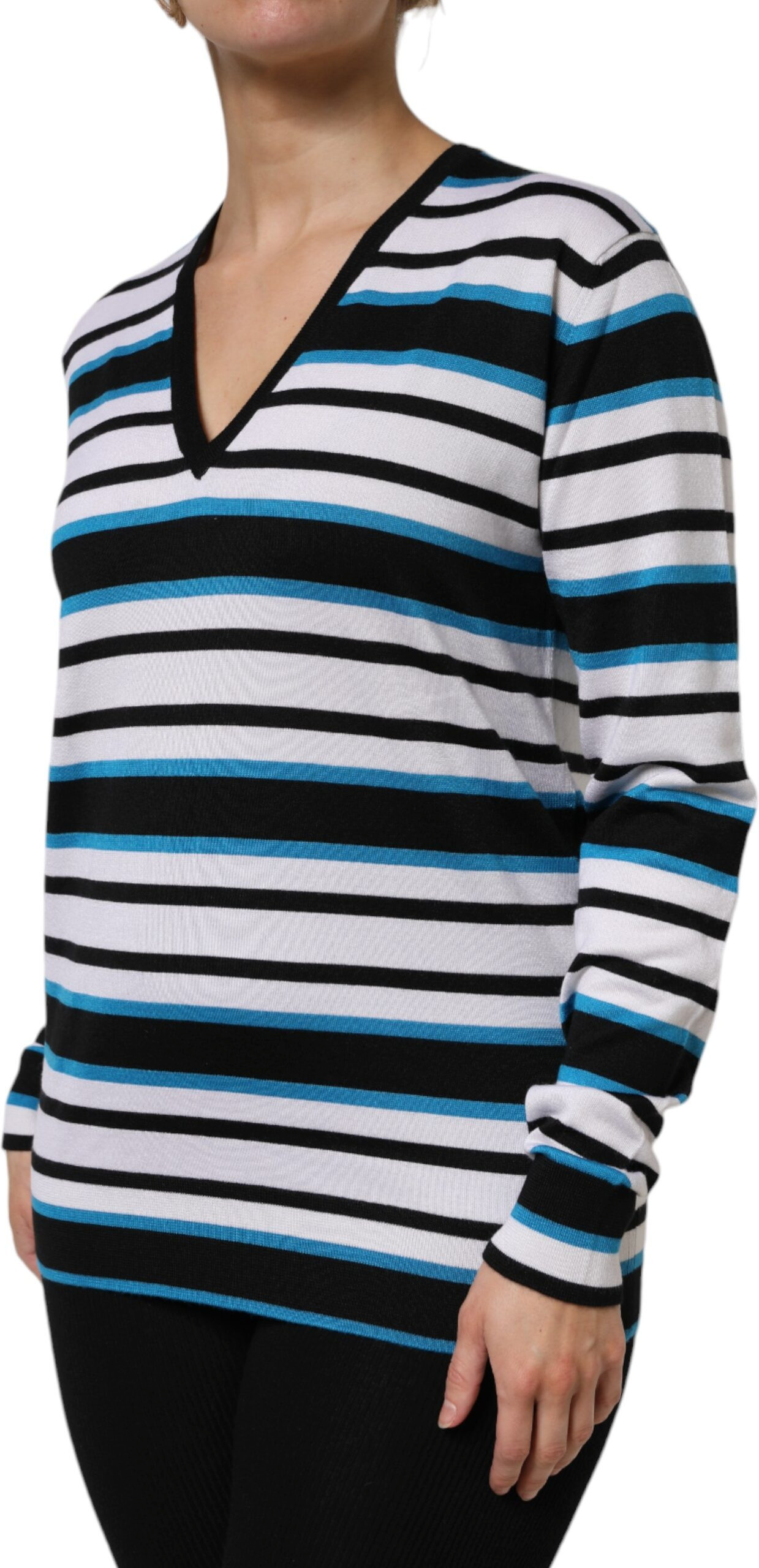 Multicolor Stripes Long Sleeves V-neck Top Dolce & Gabbana