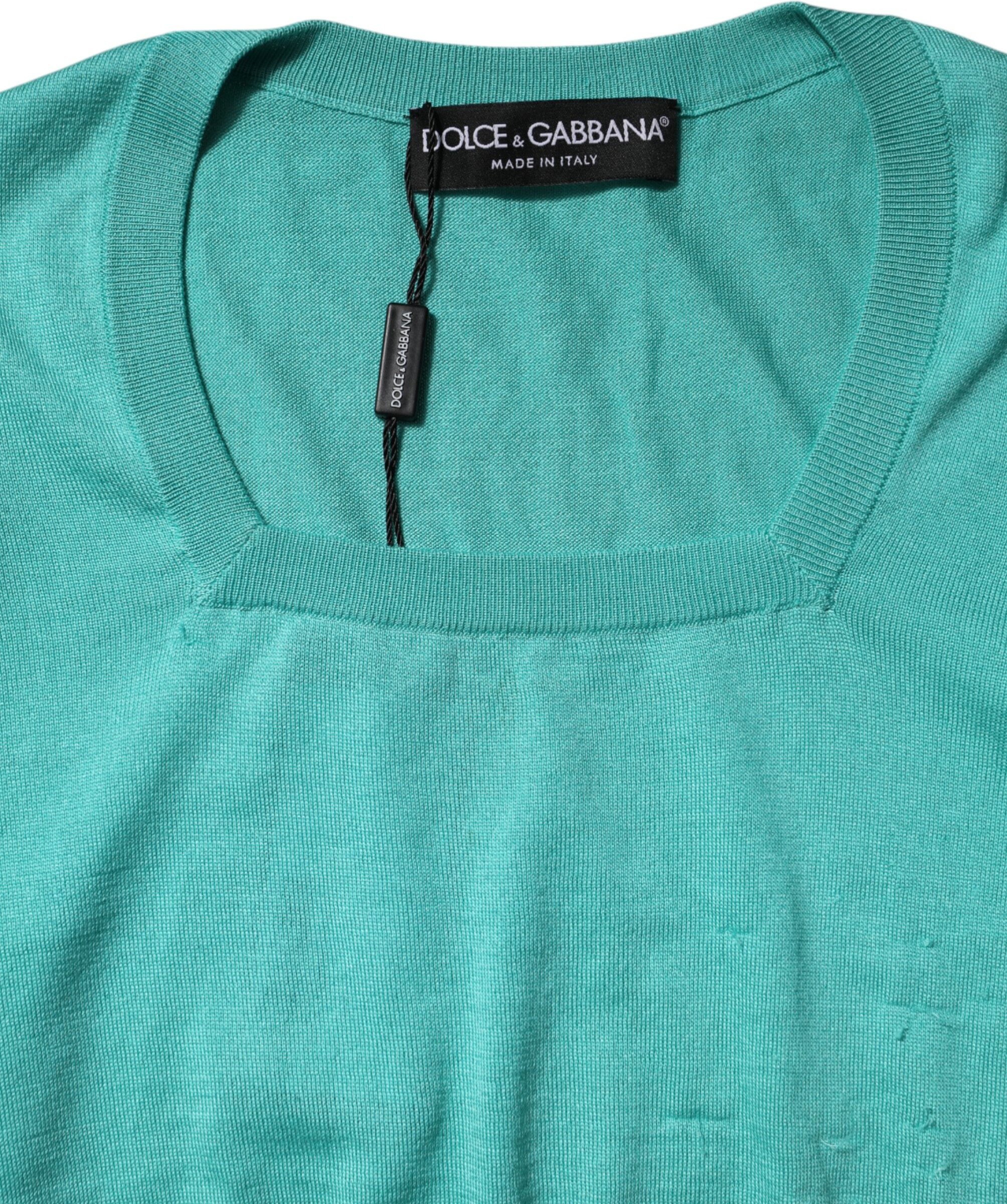 Dolce & Gabbana dan oq ipakdan qisqa yengli, kvadrat bo'yinli bluzka