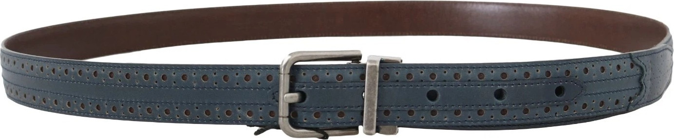 Belt Dolce & Gabbana Blue Perforated Leather Gray Buckle Belt