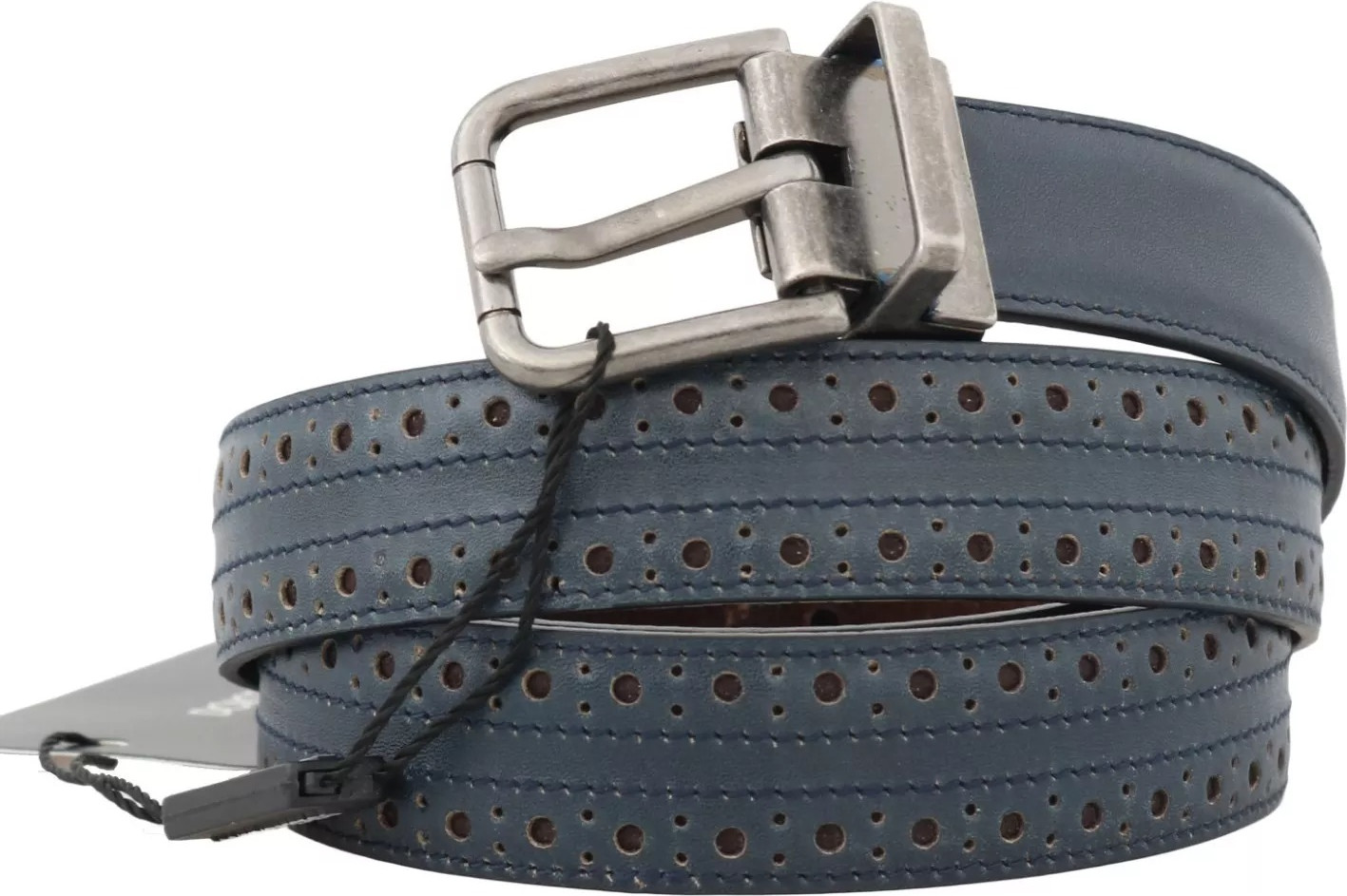 Belt Dolce & Gabbana Blue Perforated Leather Gray Buckle Belt