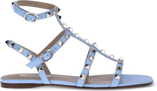 Valentino Garavani Light Blue Calf Leather Bos Taurus Flat Sandals