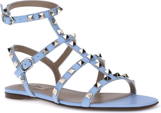 Valentino Garavani Light Blue Calf Leather Bos Taurus Flat Sandals