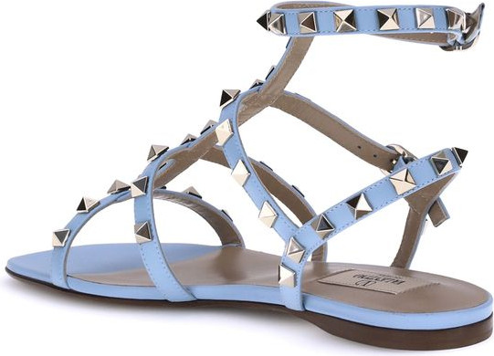 Valentino Garavani Light Blue Calf Leather Bos Taurus Flat Sandals