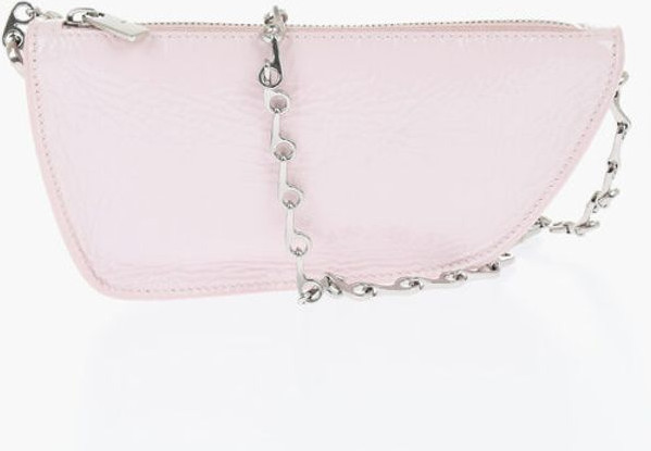 Crossbody Sumkasi Burberry Patent Teri MICRO SHIELD SLING Sumka Zanjirli Yelkaga Tashiladigan