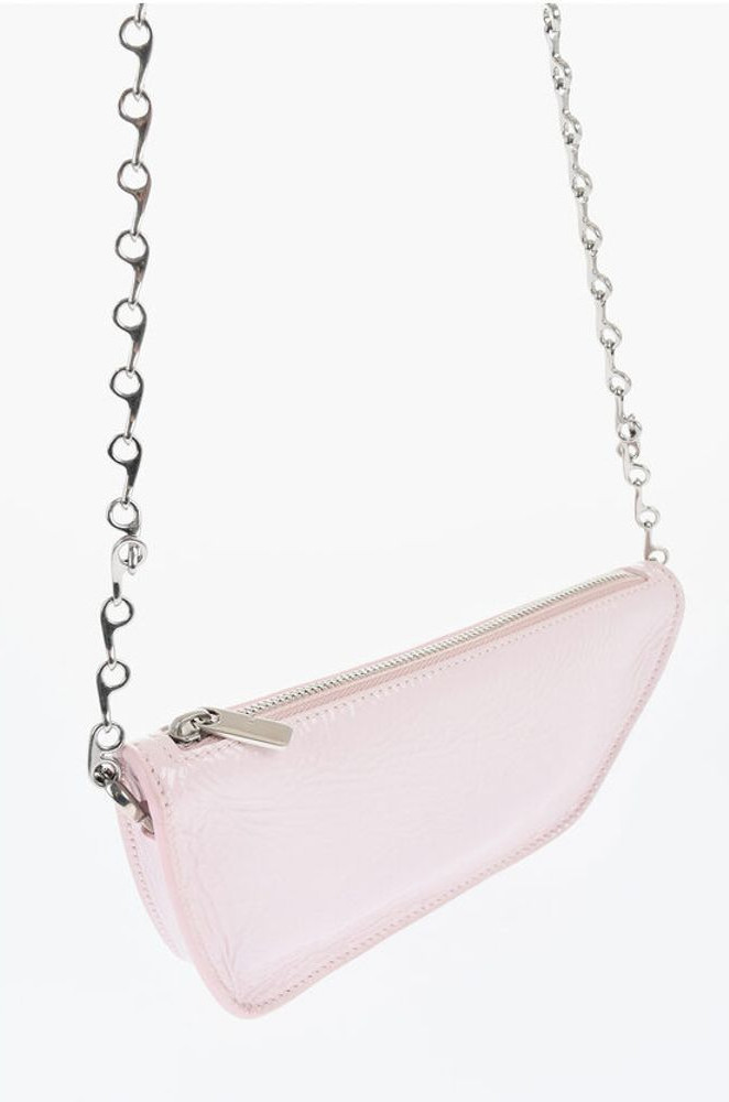Crossbody Sumkasi Burberry Patent Teri MICRO SHIELD SLING Sumka Zanjirli Yelkaga Tashiladigan