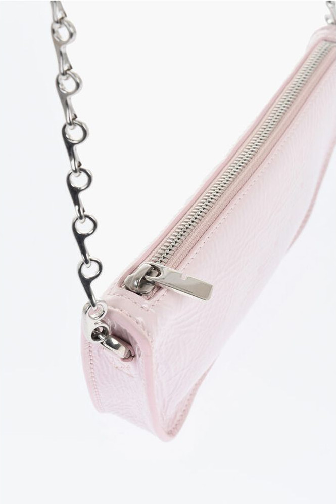 Crossbody Sumkasi Burberry Patent Teri MICRO SHIELD SLING Sumka Zanjirli Yelkaga Tashiladigan