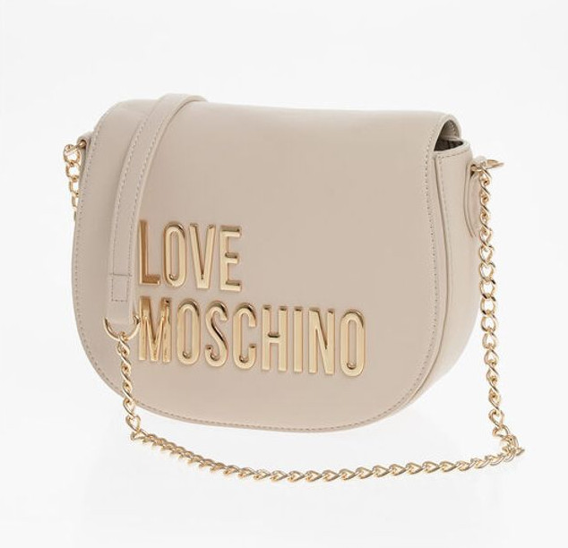 Crossbody sumkasi Moschino LOVE Sun'iy charm Posnet sumkasi oltin zanjir va Maxi logotip bilan