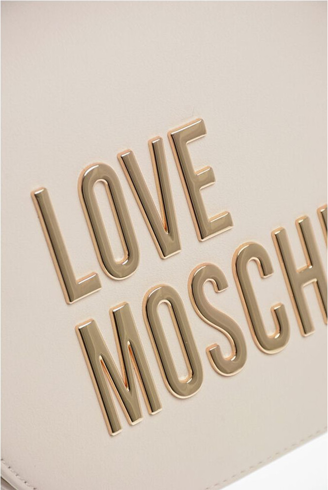 Crossbody sumkasi Moschino LOVE Sun'iy charm Posnet sumkasi oltin zanjir va Maxi logotip bilan