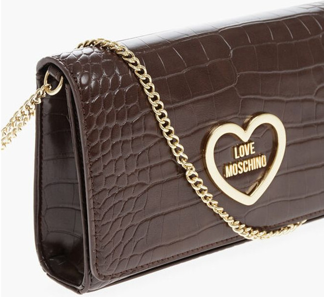 Crossbody bag Moschino LOVE Crocodile Effect Faux Leather Bag with Golden Chain