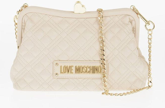 Bag Moschino LOVE Quilted Faux Leather Bag with Golden Chain and Heart De