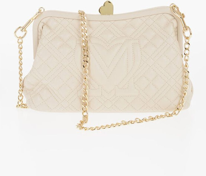 Bag Moschino LOVE Quilted Faux Leather Bag with Golden Chain and Heart De