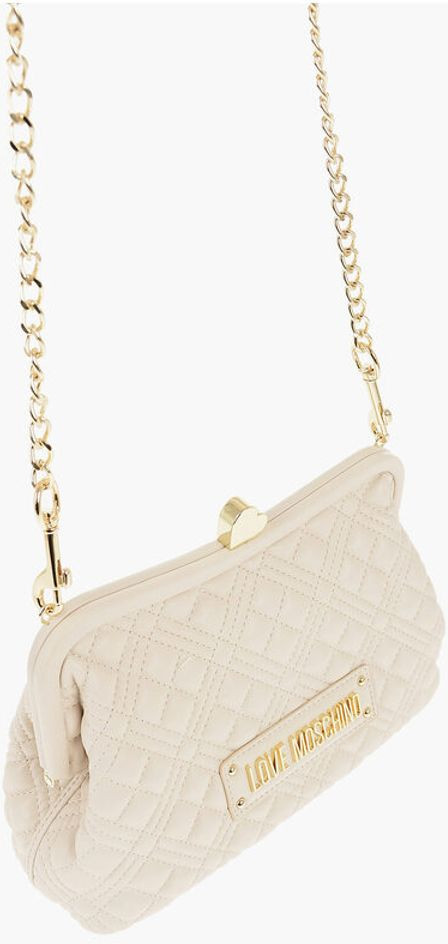 Bag Moschino LOVE Quilted Faux Leather Bag with Golden Chain and Heart De