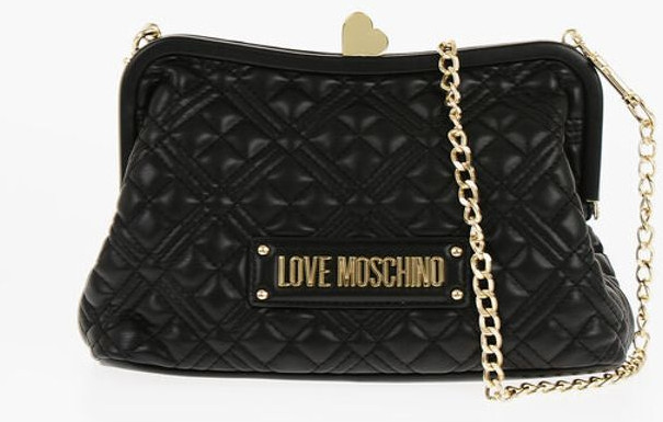 Handbag Moschino LOVE Quilted Faux Leather Bag with Golden Chain and Heart De