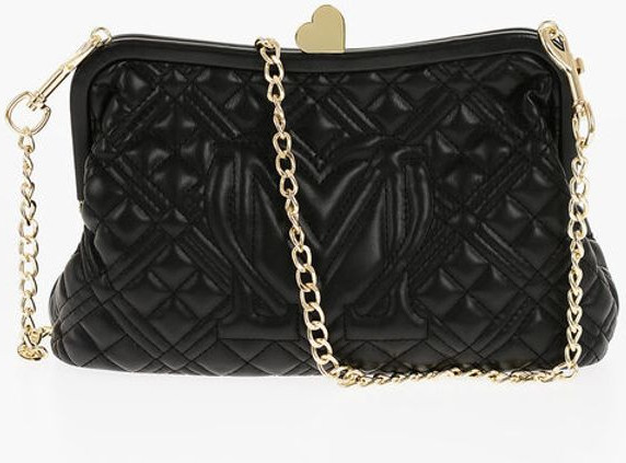 Handbag Moschino LOVE Quilted Faux Leather Bag with Golden Chain and Heart De