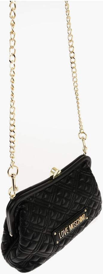 Handbag Moschino LOVE Quilted Faux Leather Bag with Golden Chain and Heart De