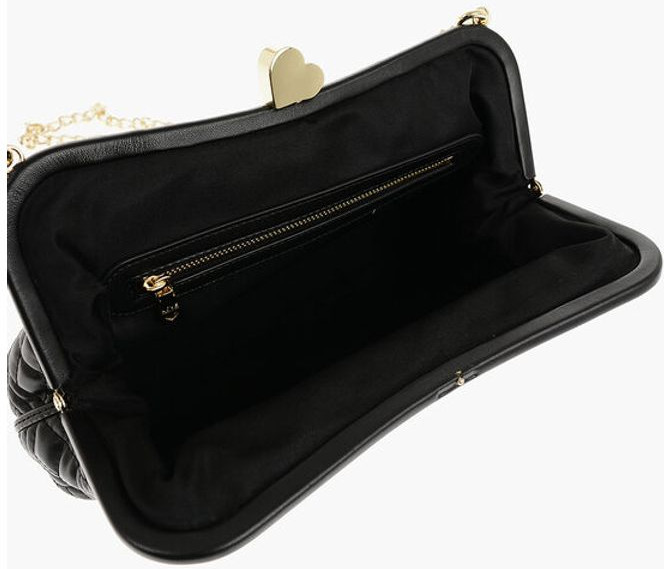 Handbag Moschino LOVE Quilted Faux Leather Bag with Golden Chain and Heart De