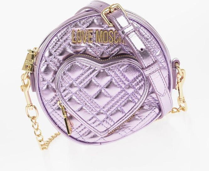 Crossbody bag Moschino LOVE Quilted Metallic Faux Leather Bag with Heart-Shaped Poc