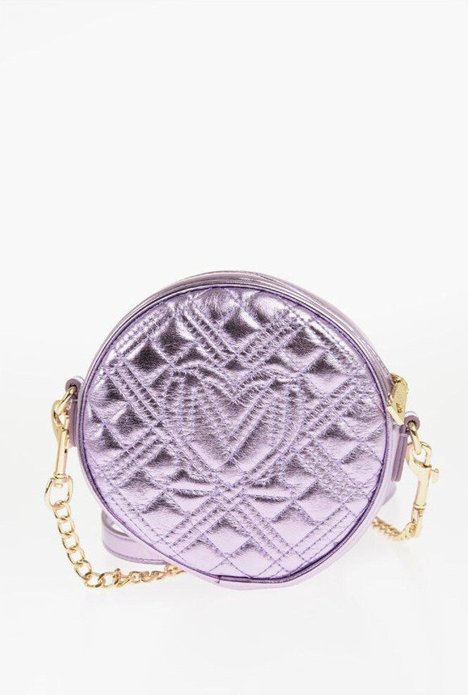 Crossbody bag Moschino LOVE Quilted Metallic Faux Leather Bag with Heart-Shaped Poc