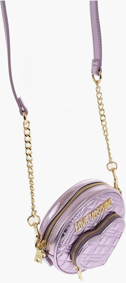 Crossbody bag Moschino LOVE Quilted Metallic Faux Leather Bag with Heart-Shaped Poc