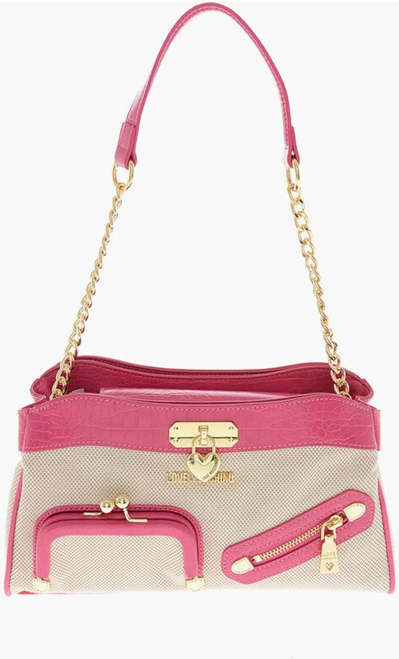 Crossbody Bag Moschino LOVE Fabric with Crocodile Effect Faux Leather