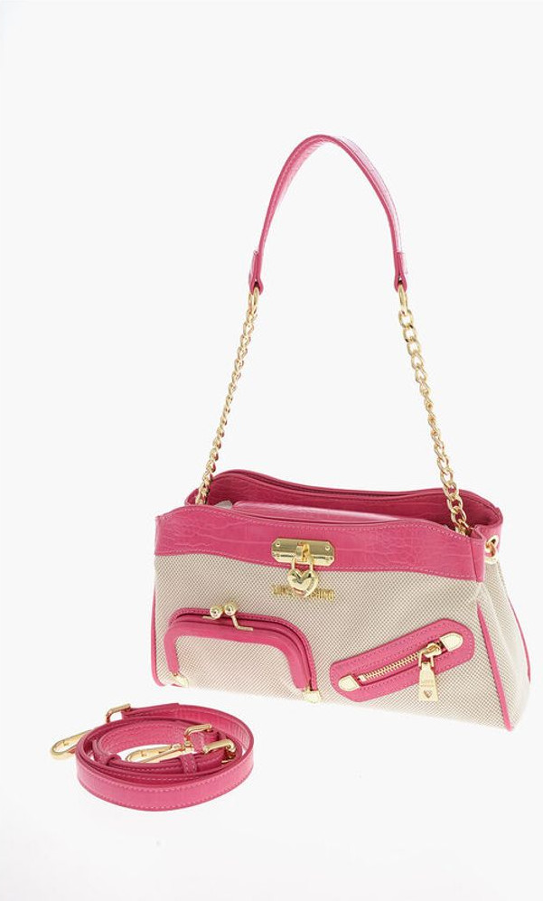 Crossbody Bag Moschino LOVE Fabric with Crocodile Effect Faux Leather