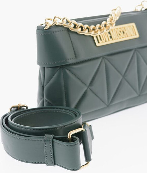 Sevishlik sumkasi Moschino LOVE Tikilgan sun'iy teri sumkasi Oltin zanjirli