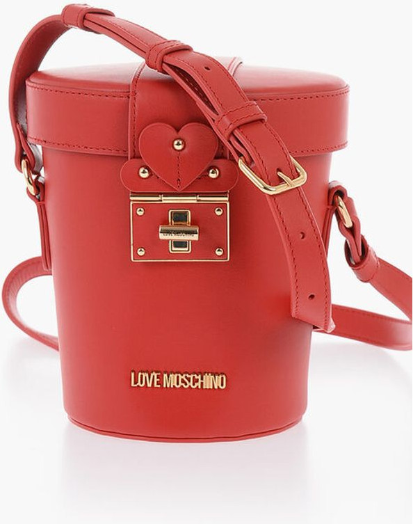 Bucket Bag Moschino LOVE Leather Bucket Bag with Turn Lock Closure