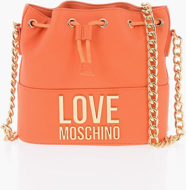 Bag Moschino LOVE Textured Faux Leather Bucket Bag with Chain Shoulder Strap