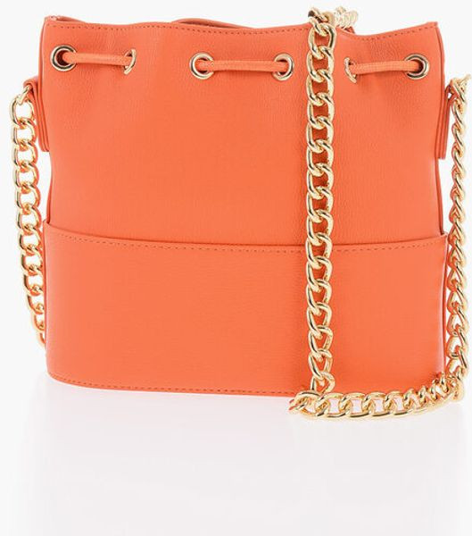 Bag Moschino LOVE Textured Faux Leather Bucket Bag with Chain Shoulder Strap
