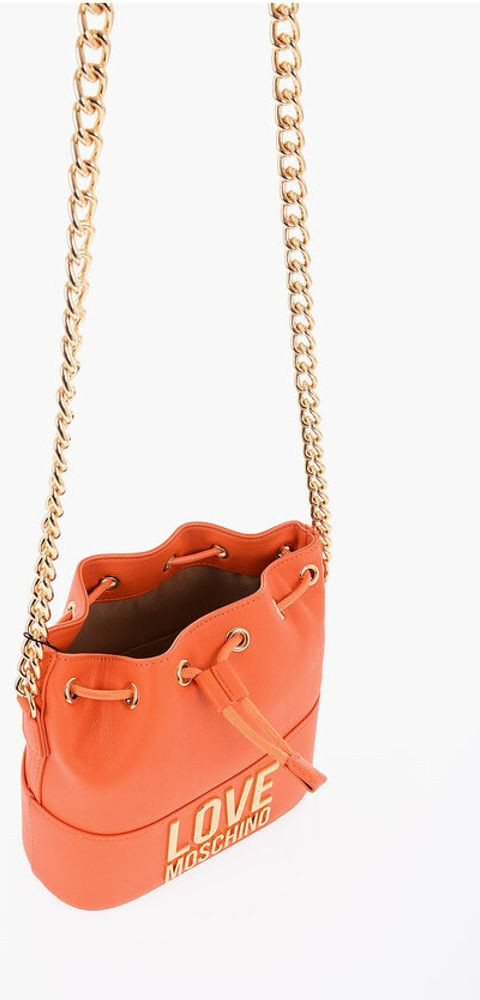 Bag Moschino LOVE Textured Faux Leather Bucket Bag with Chain Shoulder Strap